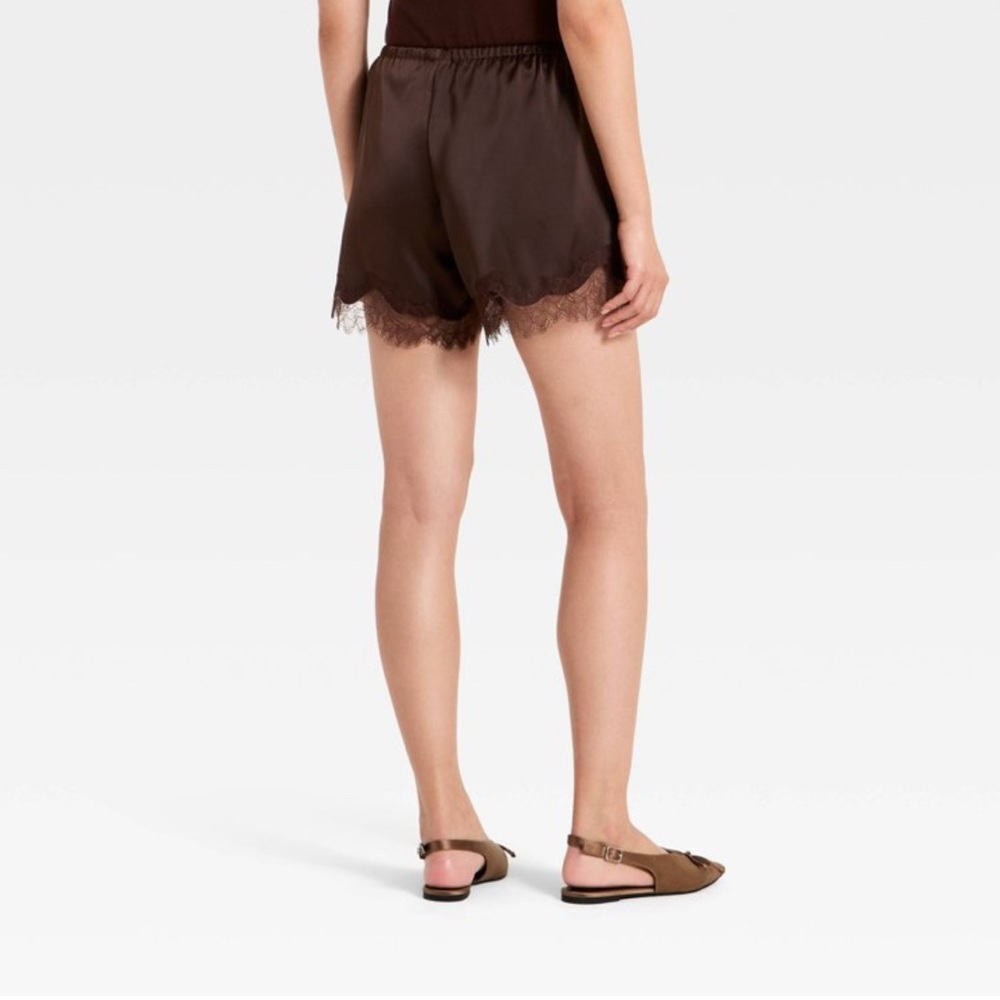 NWT  Lace Trim Shorts Women’s Large Brown - Picture 2 of 6